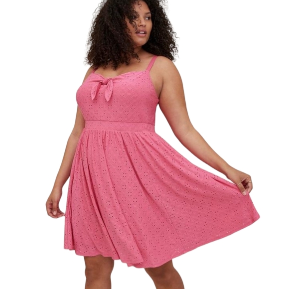 torrid Dresses & Skirts - Torrid Pink Eyelet Dress Front Tie Skater Dress With Pockets NWT 2021 season